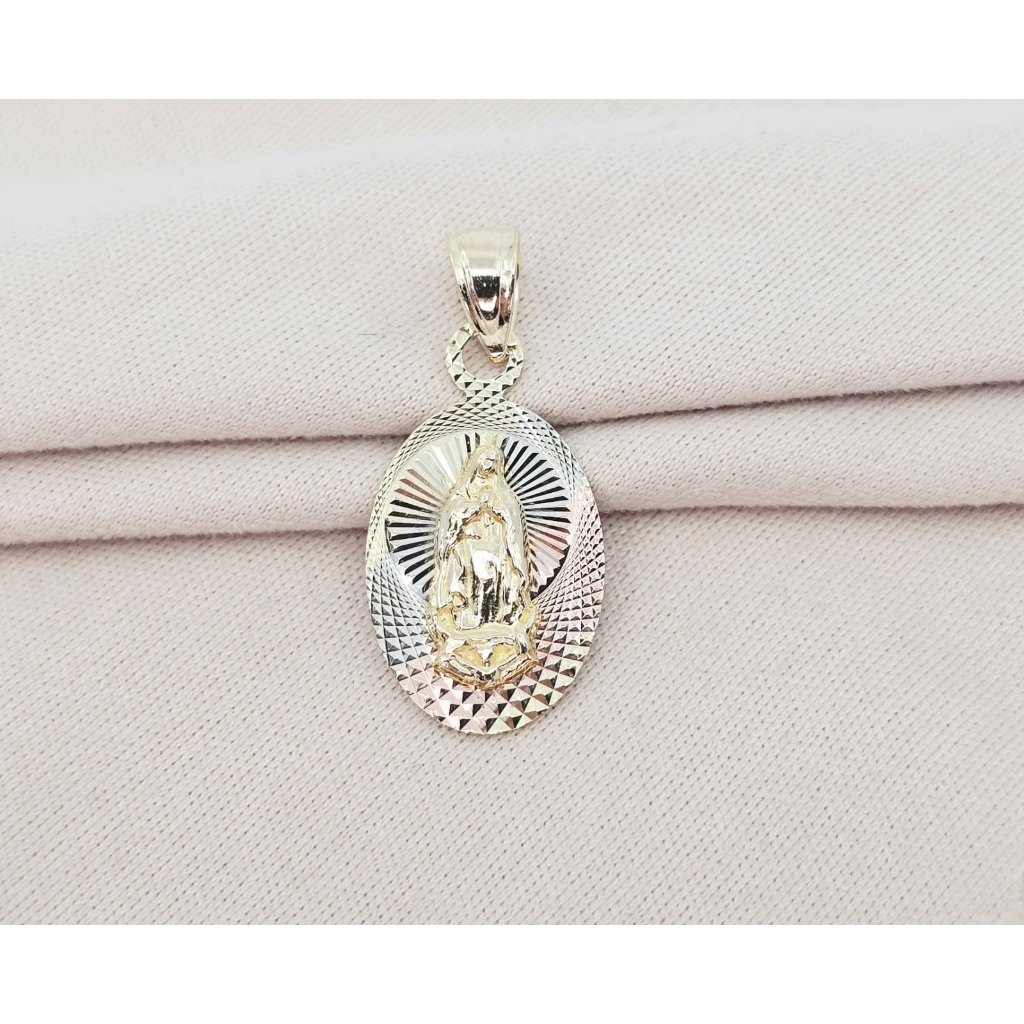 Exquisite 14k Two Tone Multi Color Gold Religious Oval Saint Mary Charm Pendant